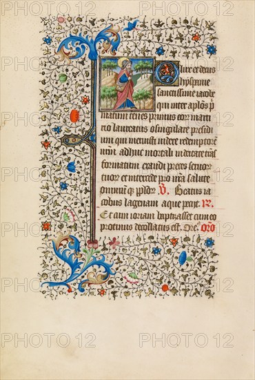 Saint James as a Pilgrim with a Purse and a Staff; Book of Hours, about 1440-1450. Creator: Workshop of the Bedford Master.