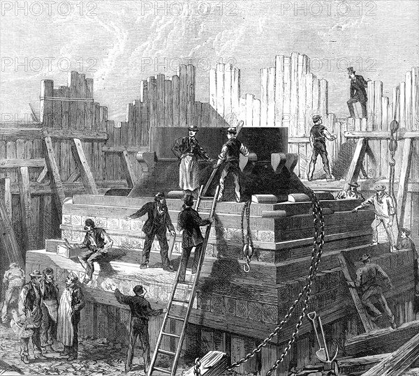 Building the platform for Nasmyth's 25-ton Steam-Hammer, in the Gun Factory, Woolwich Arsenal, 1872. Creator: Unknown.