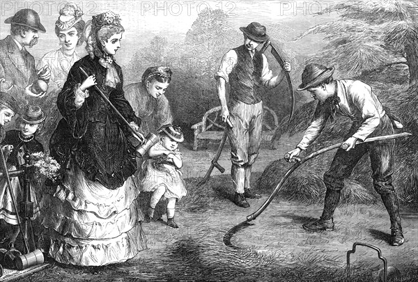 Preparing for croquet, 1871. Creator: Unknown.