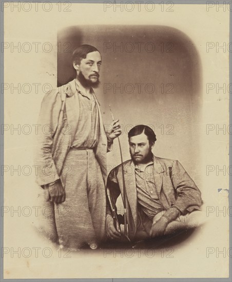 Two men;India after the Mutiny & Kutub Minar, 1858, 1858. Creator: Felice Beato.