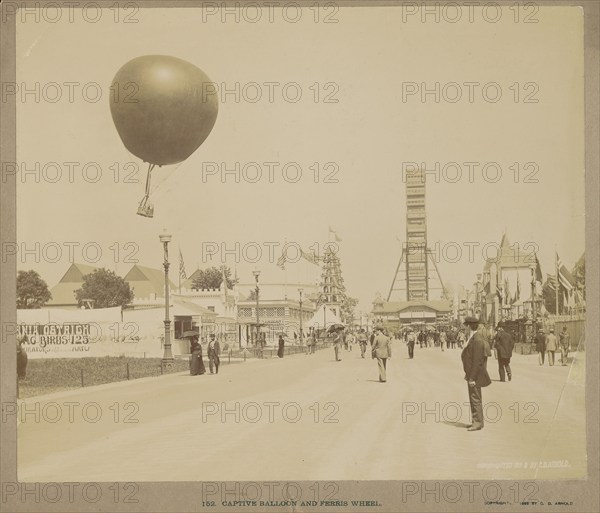 Captive Balloon and Ferris Wheel, World Columbian Exposition, Chicago, 1892-1893. Creator: Charles Dudley Arnold.