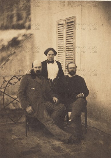 Portrait of Rachel Félix and Two Unidentified Men on a Balcony, 1853. Creator: Charles Nègre.