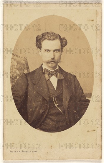 Unidentified man with handlebar moustache, printed in quasi-oval style, 1862-1868. Creator: Bayard & Bertall.