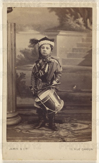 Little boy in uniform, 1870s. Creator: Jamin & Cie.