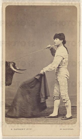 Bullfighter in studio, about 1865. Creator: Juan Laurent.