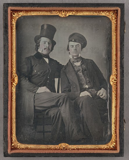 Portrait of Seated Two Men, One in Top Hat, Another in Cap, about 1850. Creator: Unknown.