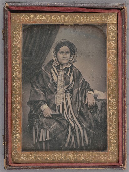 Portrait of a Seated Middle-aged Woman in Bonnet, about 1850. Creator: Unknown.