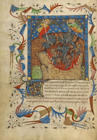 The Fall of the Rebel Angels; Livre de Bonnes Meurs, about 1430. Creator: Unknown.