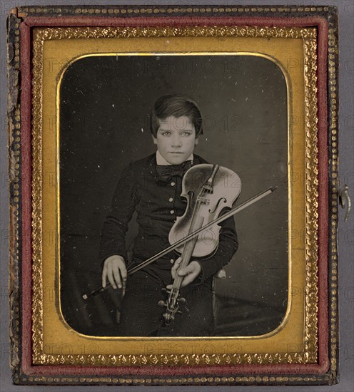 Portrait of a Seated Boy with a Violin, about 1850-1855. Creator: Unknown.