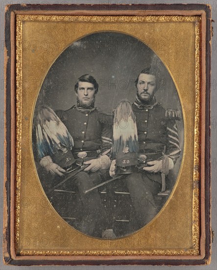 Portrait of Two Seated Men in Military Uniforms, about 1850. Creator: Unknown.