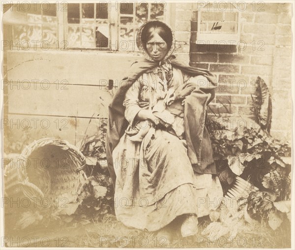 Old Woman with Baskets outside a House, about 1855-1865. Creator: John Whistler.