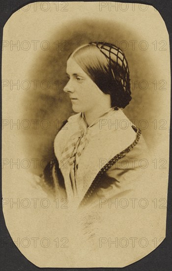 Portrait of woman wearing snood, about 1855-1869. Creator: Unknown.