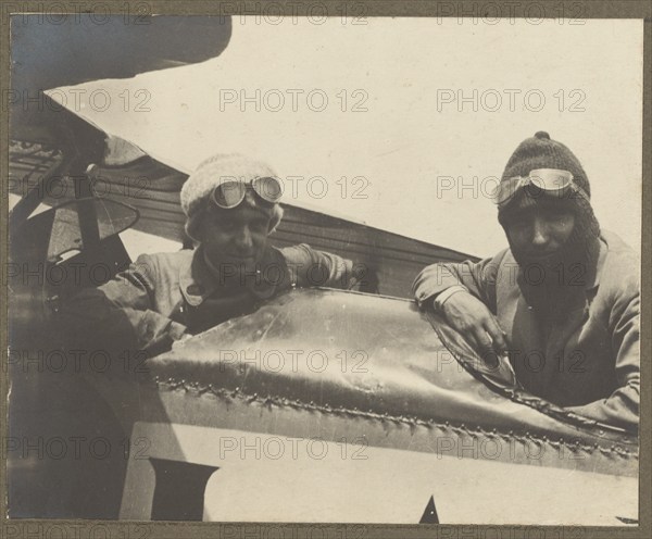 Two pilots in airplane, 1915-1930. Creator: Fédèle Azari.