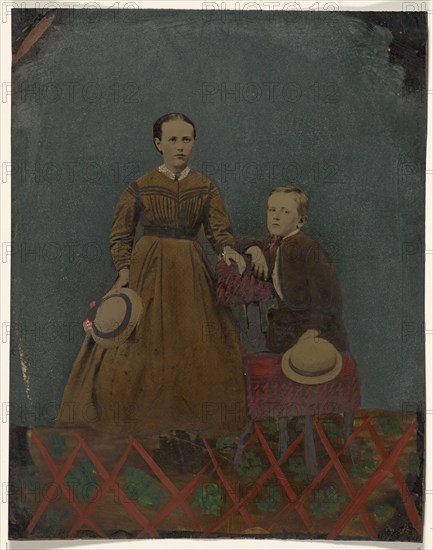 Portrait of young boy and girl, 1860s-1880s. Creator: Unknown.