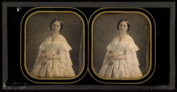 Portrait of a woman in a white dress, about 1855. Creator: Mayer & Pierson.