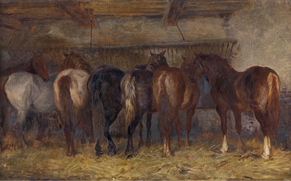 Horses in Stable, mid-19th century. Creator: Charles Philogène Tschaggeny.