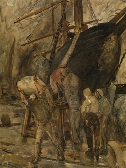 Unloading a Sailing Ship, c1860-1900. Creator: Constantin Emile Meunier.