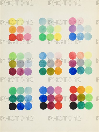 Coloured Plate representing sections at right angles with the primary axes of the cube, 1868.   Creator: William Benson.