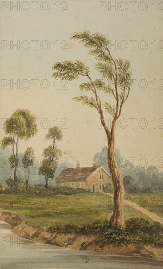 Landscape with a house and trees on a river bank, c1812-1838. Creator: William Lewis.