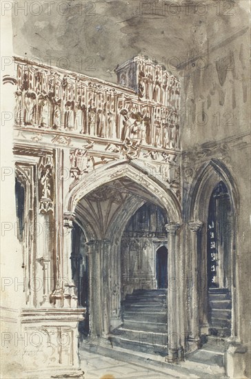 Church interior, possibly Westminster Abbey, c1830-1880. Creator: Solomon Alexander Hart.