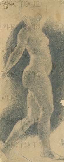 Standing female nude viewed from the right, (c1800?). Creator: Thomas Stothard.