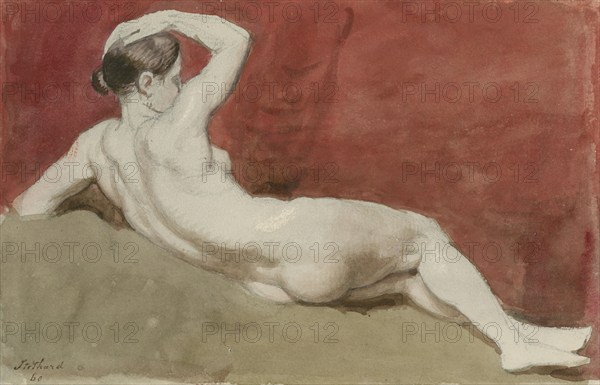 Reclining female nude with red backdrop, (c1800?). Creator: Thomas Stothard.