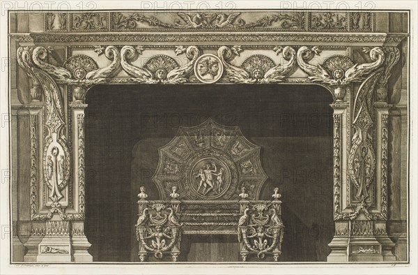 Design for a chimneypiece with foliate ornamentation and medallions, 1769.  Creator: Giovanni Battista Piranesi.