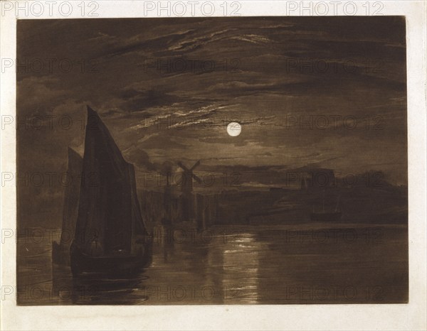 Moonlight on the Medway at Chatham, (c1824?). Creator: Henry Edward Dawe.