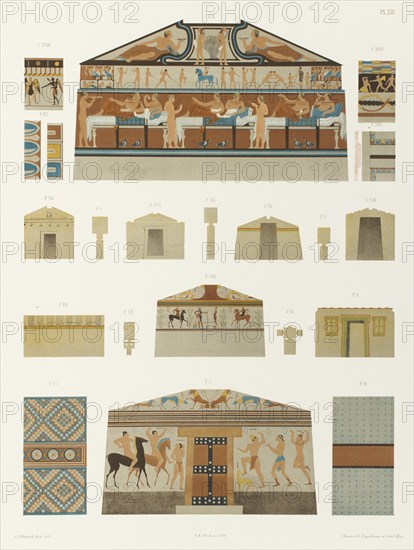 Plans, coupes et détails de tombeaux étrusques et autres, 1846.  Creator: Franz Kellerhoven.