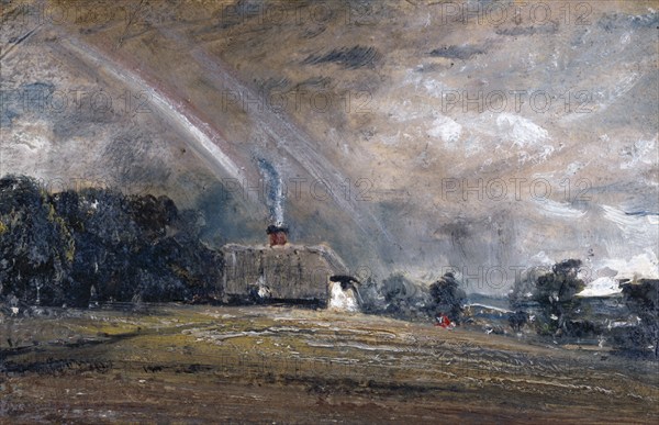 Landscape Study: Cottage and Rainbow, 12 July 1829. Creator: John Constable.