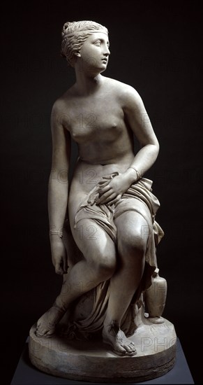 Nymph at the Bath (or Nymph untying her Sandal), 1824-1830. Creator: John Gibson.