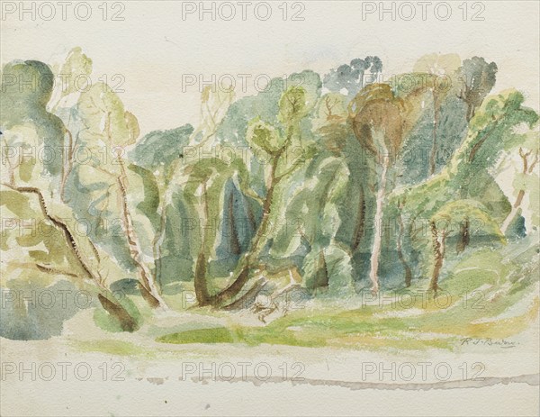 Sketch of a landscape with trees, mid 20th century. Creator: Rodney Burn.