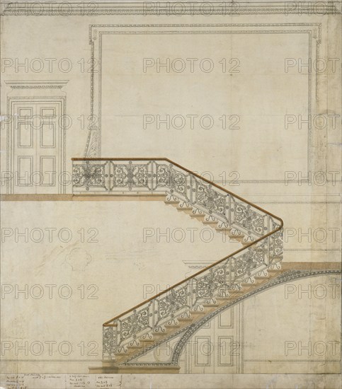 Design, as executed, for the great staircase, Burlington House, Piccadilly, Westminster..., 1817. Creator: Samuel Ware.