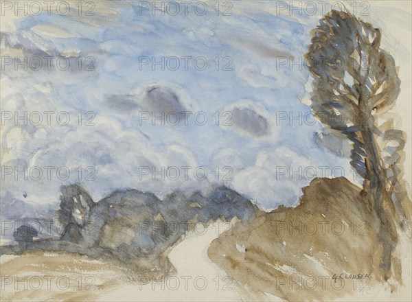 Landscape study with lane and cloudy sky, c1875-1944. Creator: George Clausen.