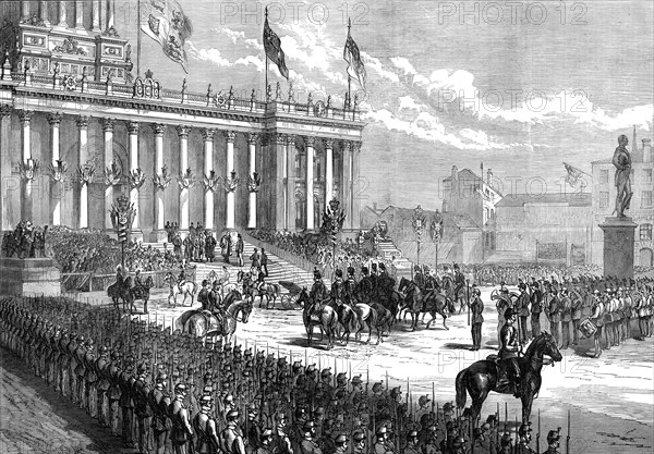 Prince Arthur at Leeds: arrival of the Prince at the Townhall, 1872. Creator: Unknown.