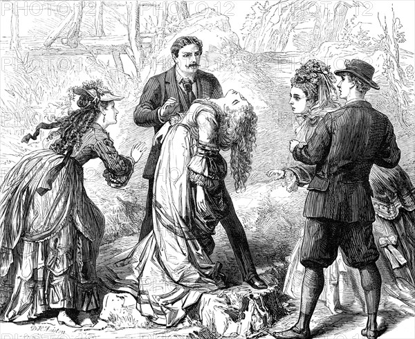 Scene from "False Shame", at the Globe Theatre, 1872. Creator: Unknown.