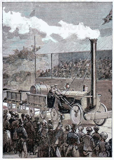 Stephenson's 'Rocket' winning the Rainhill Trials, 14 October 1829 (1898). Creator: Unknown.