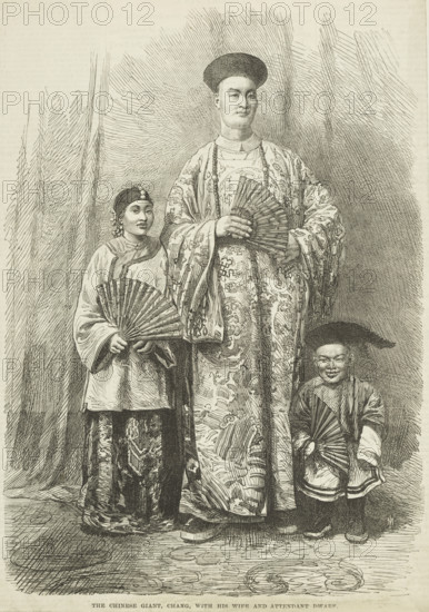 The Chinese Giant, Chang, with his Wife and Attendant Dwarf, 1865. Creator: Unknown.