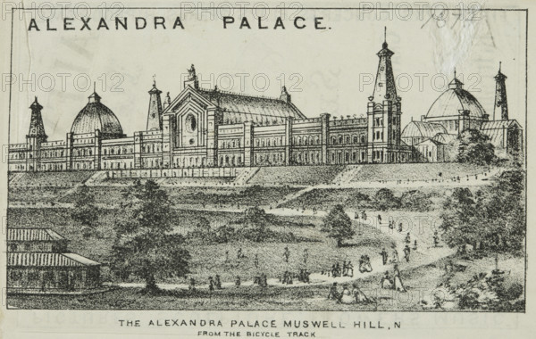 The Alexandra Palace, Muswell Hill N., from the bicycle track, 19th century. Creator: Unknown.