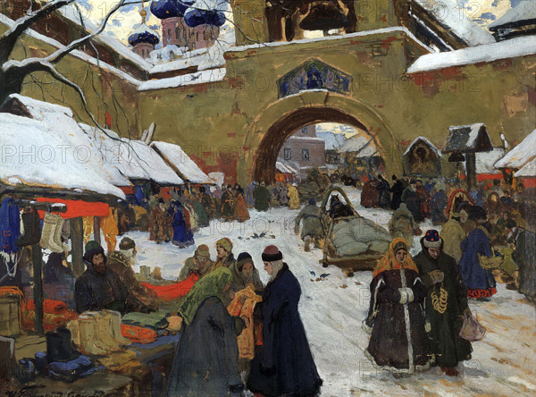 'Market Day in an Old Russian Town', 1910s. Creator: Ivan Goryushkin-Sorokopudov.