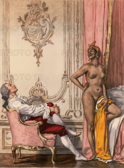 Casanova with a young North African woman. Illustration for "Histoire de ma vie" by Giacomo Casanova Creator: Auguste Leroux.