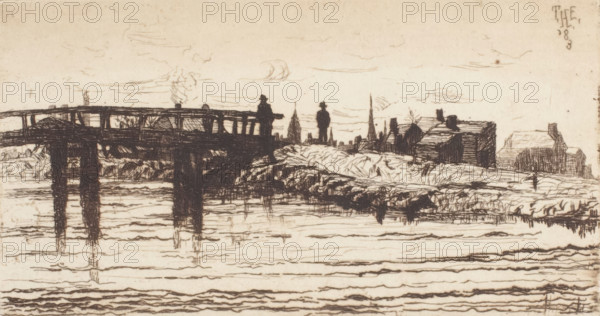 Canal and Bridge, c1880-1915. Creator: Thomas Entriken Hibben.