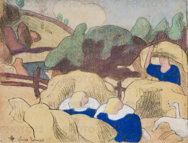 Femmes faisant les foins (Women Making Haystacks), 1889. Creator: Emile Bernard.