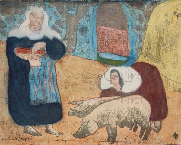 Femmes au porcs (Women with Pigs), 1889. Creator: Emile Bernard.