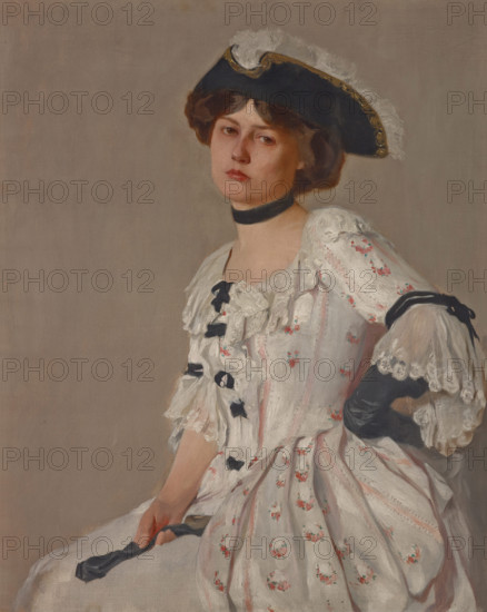 Girl in White with Hat, late 19th-early 20th century. Creator: Samuel Isham.