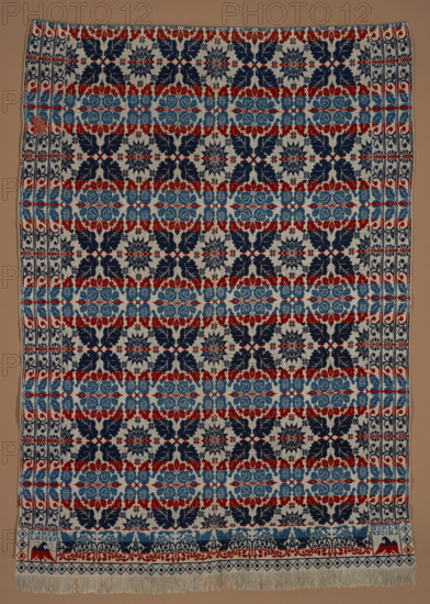 Bed Cover (Jacquard Coverlet), about 1850. Creator: Samuel Hicks.