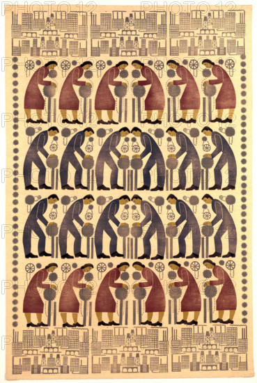 Fabric 'The Workers', about 1936. Creator: Florence K. Kawa.