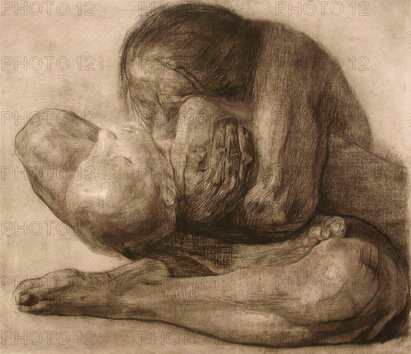 Woman and Dead Child (Frau mit Totem Kind), 1903, printed 1918. Creator: Kathe Kollwitz.