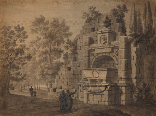 Capriccio with Ancient Figures amidst Ruined Classical Monument, about 1755. Creator: Robert Adam.