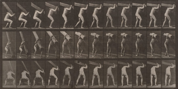 Man Lifting Beam: Plate 383, 1887. Creator: Eadweard J Muybridge.